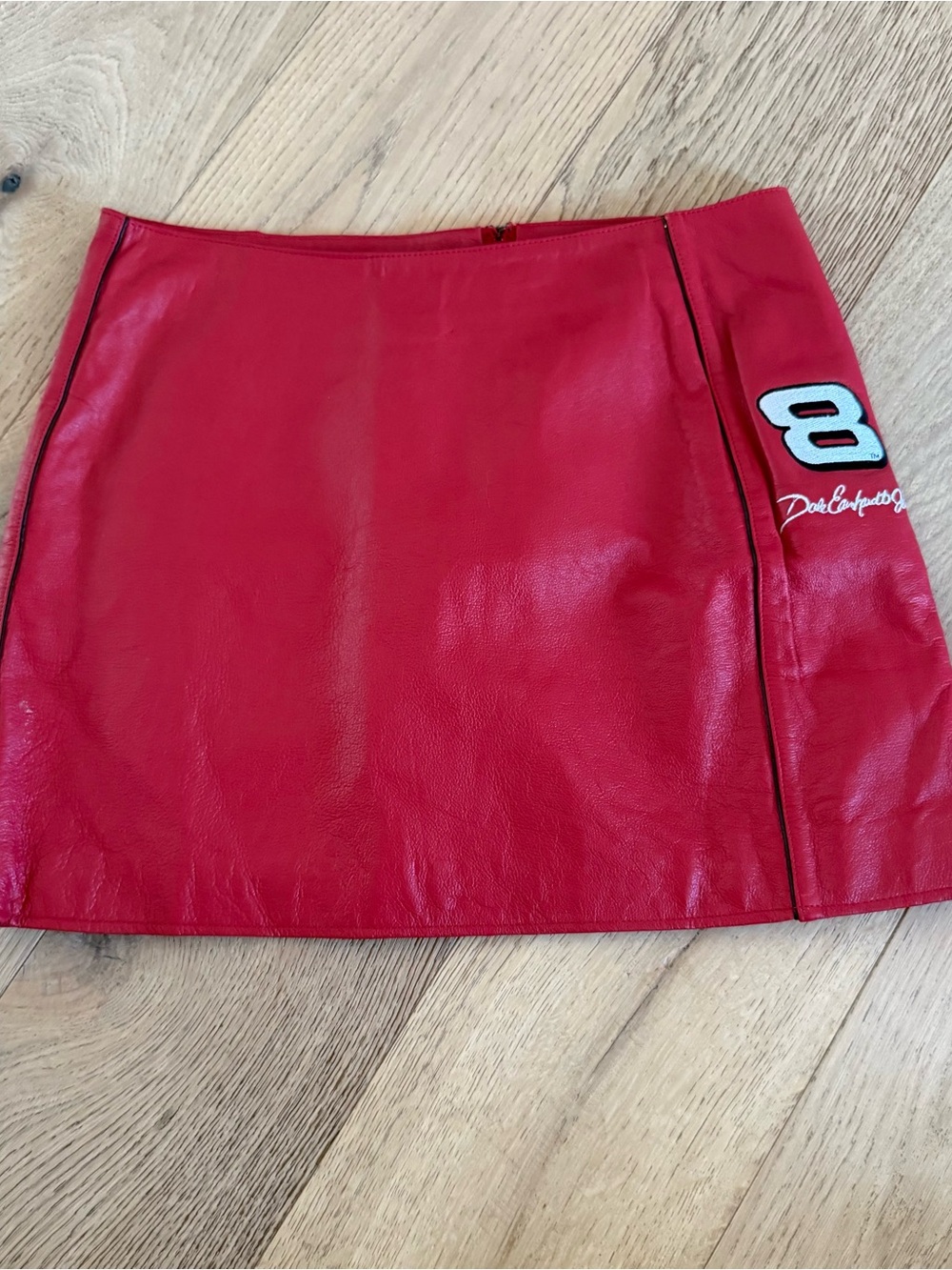 Vintage Chase Authentics Red Leather Mini Skirt Dale Earnhardt Jr #8 NASCAR